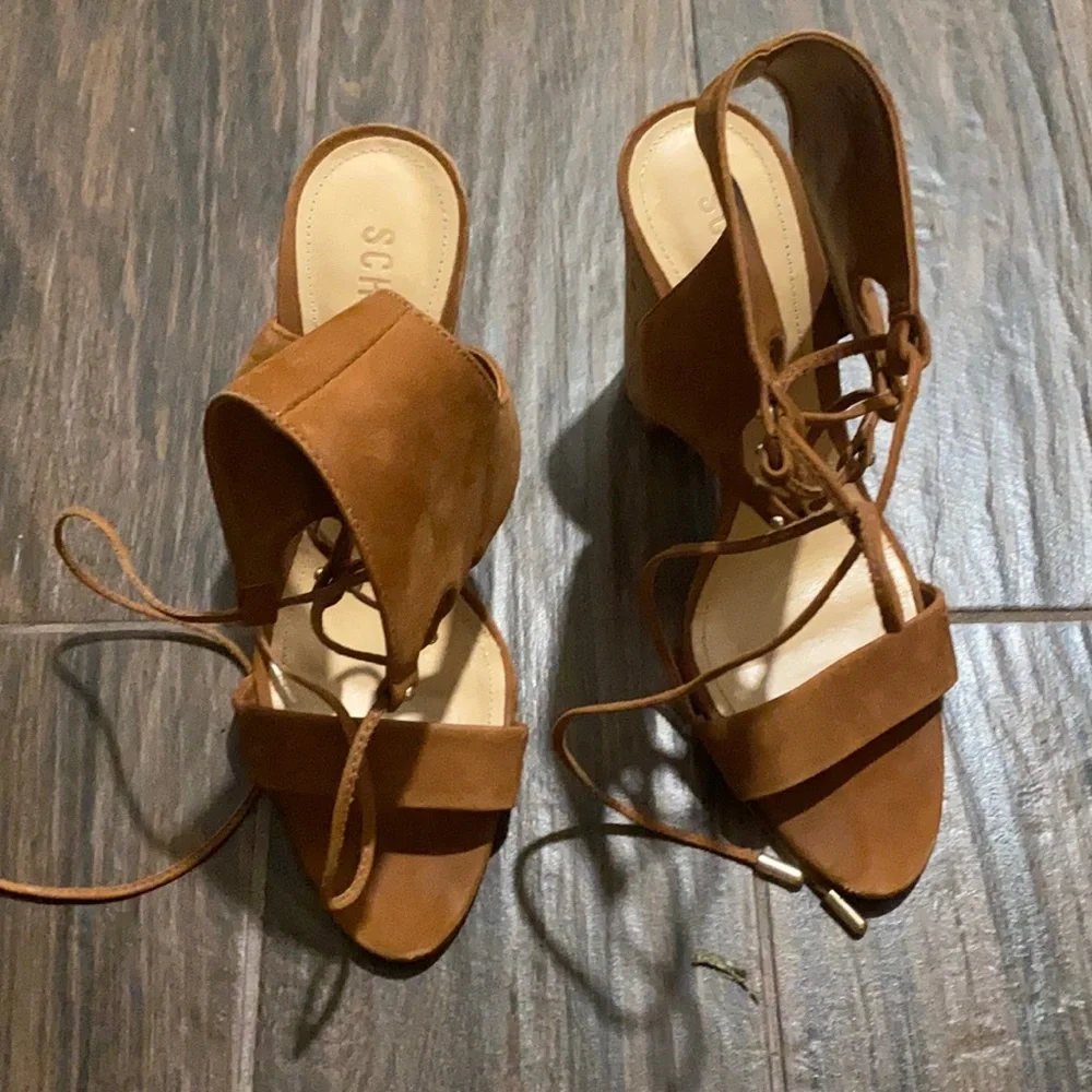 COPY - Schutz cognac camel lace up cork heels